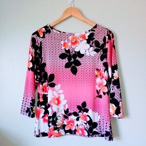 Vintage Investments Hot Pink with Japanese Flower Design Long Sleeve Blouse